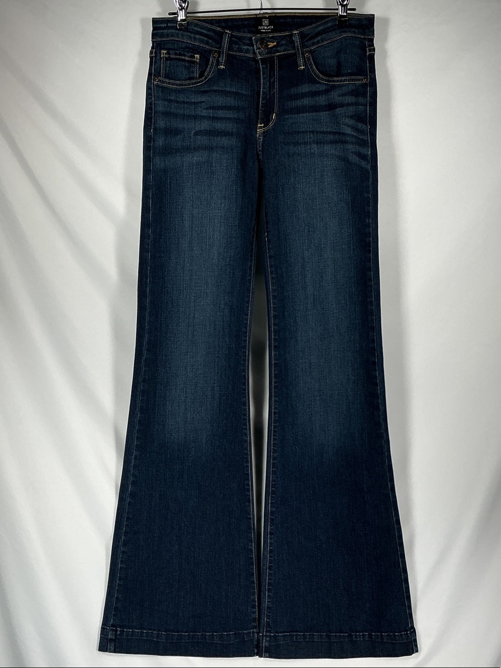 Just Black Denim High Rise Wide Leg Flare Jeans 29 Dark Wash Blue Made in USA